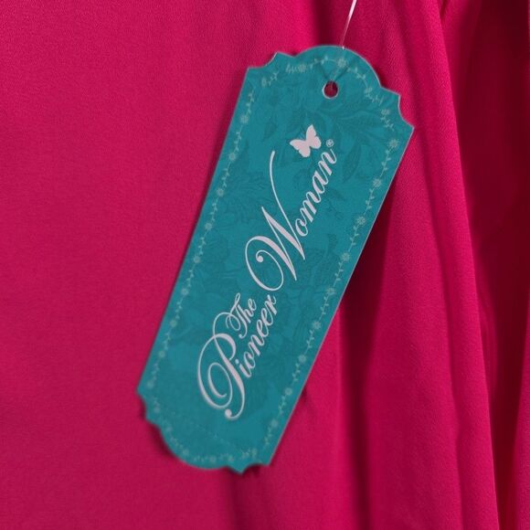 Pioneer Woman Shark Bite Hem Tunic Size XL Pink Peasant Top Embroidered NWT - Picture 9 of 9